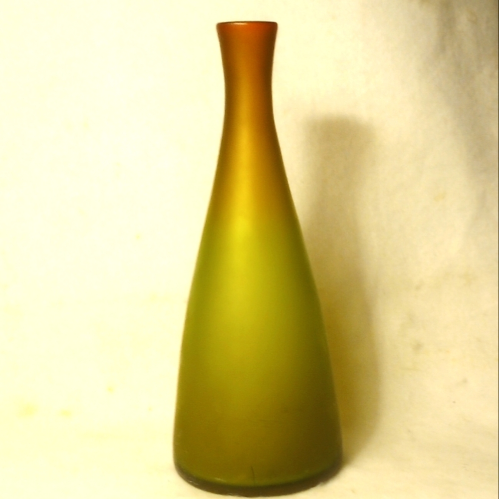 A vintage heavy frosted color changing red to Green glass vase